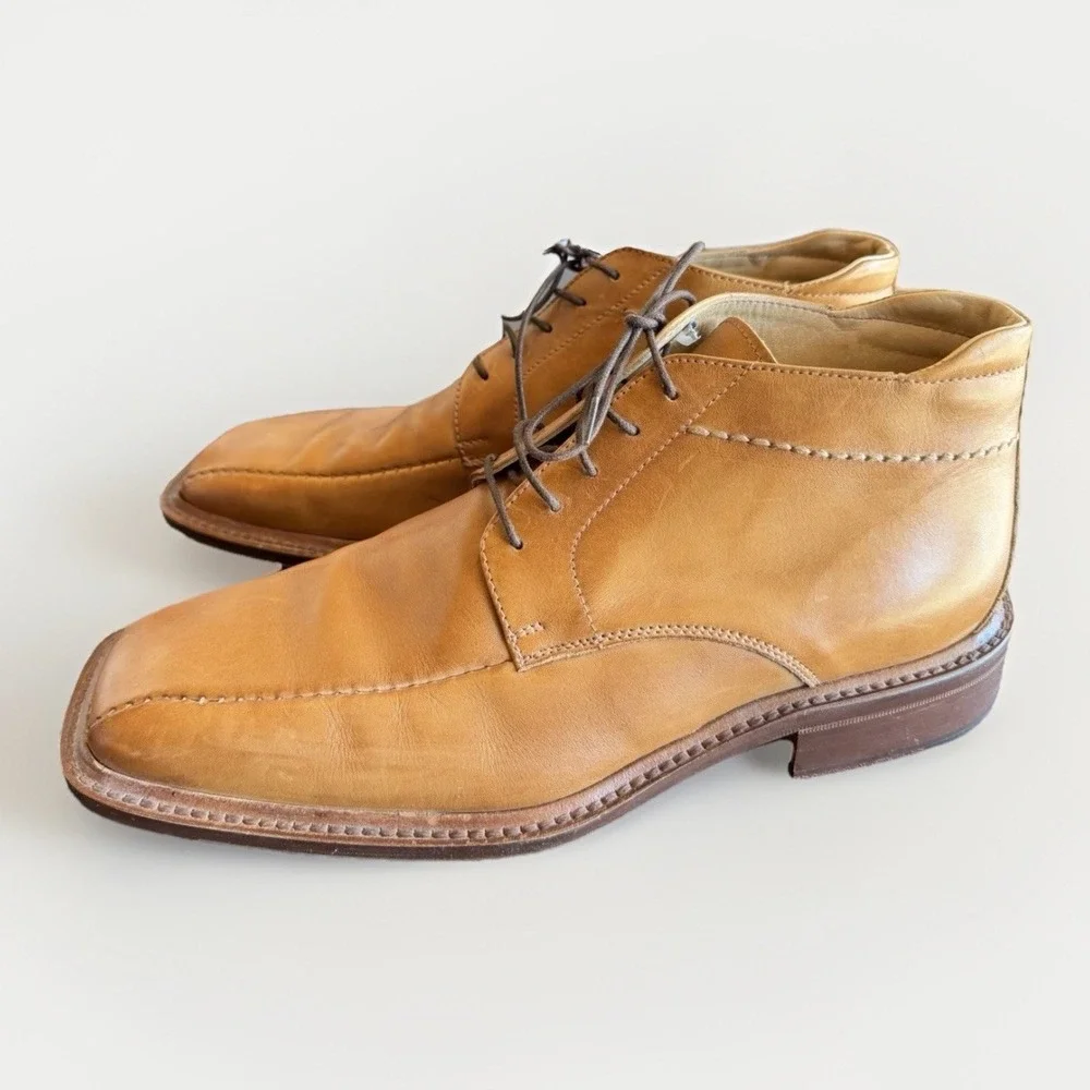 Italian Leather Chukka Boots Made in Italy Cognac Brown EU 41 US 8